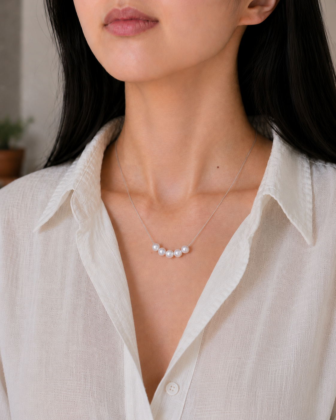 Collier Sourire — Perles d'eau douce 5–6 mm